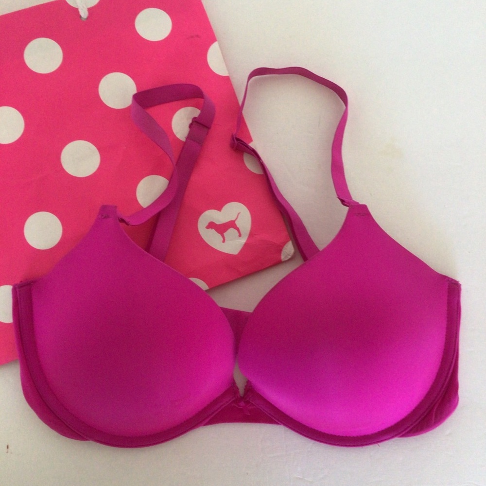 VICTORIAS SECRET PINK CAMPUS WEAR EVERYWHERE PUSH UP BRA IN HOT PINK SIZE 34DD